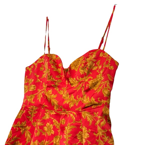 Urban Outfitters Orion Bustier Mini Dress Red Gold Floral Women's size Large NWT - Picture 4 of 15